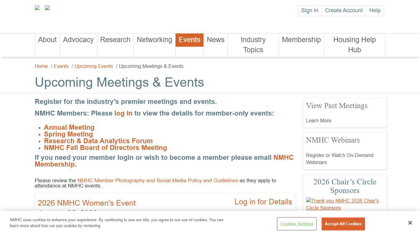 NMHC Upcoming Meetings & Events